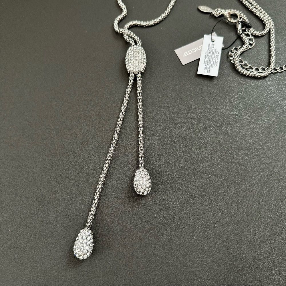 Chico's Pave Y Ann Lariat Rhinestone Necklace NWT - Picture 2 of 4